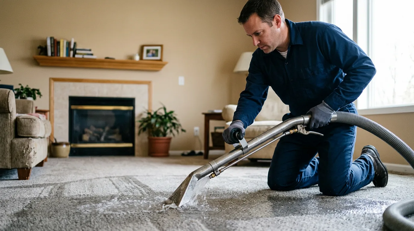 Water damage restoration technician working near Montague, MA